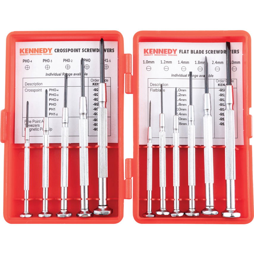 KENNEDY Műszerész csavarhúzó készlet, lapos | kereszthornyos, 1.0 - 3.0 mm | PH0-4 - PH1, 11 részes termék fő termékképe