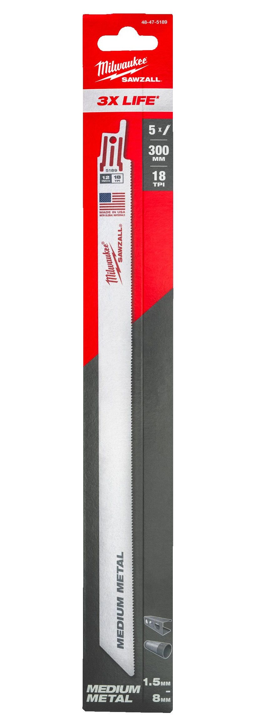 Milwaukee THIN KERF szablyafűrészlap fémhez, Bi-Met, Co, 300 mm, 18 TPi, 5 db/csomag termék fő termékképe