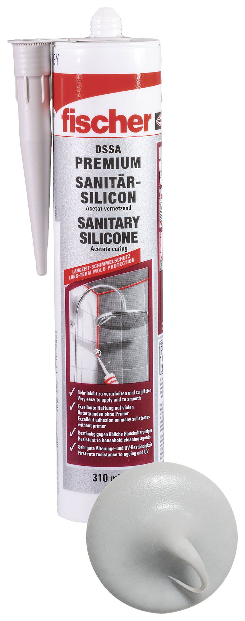 Fischer DSSA GR prémium szaniter szilikon (DE/EN), szürke, 310 ml termék fő termékképe